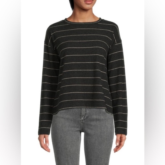 Vince Sweaters - VINCE Cozy Stripe Relaxed Crew Neck Dolman Charcoal Gray Stripe Sweater Size XXS